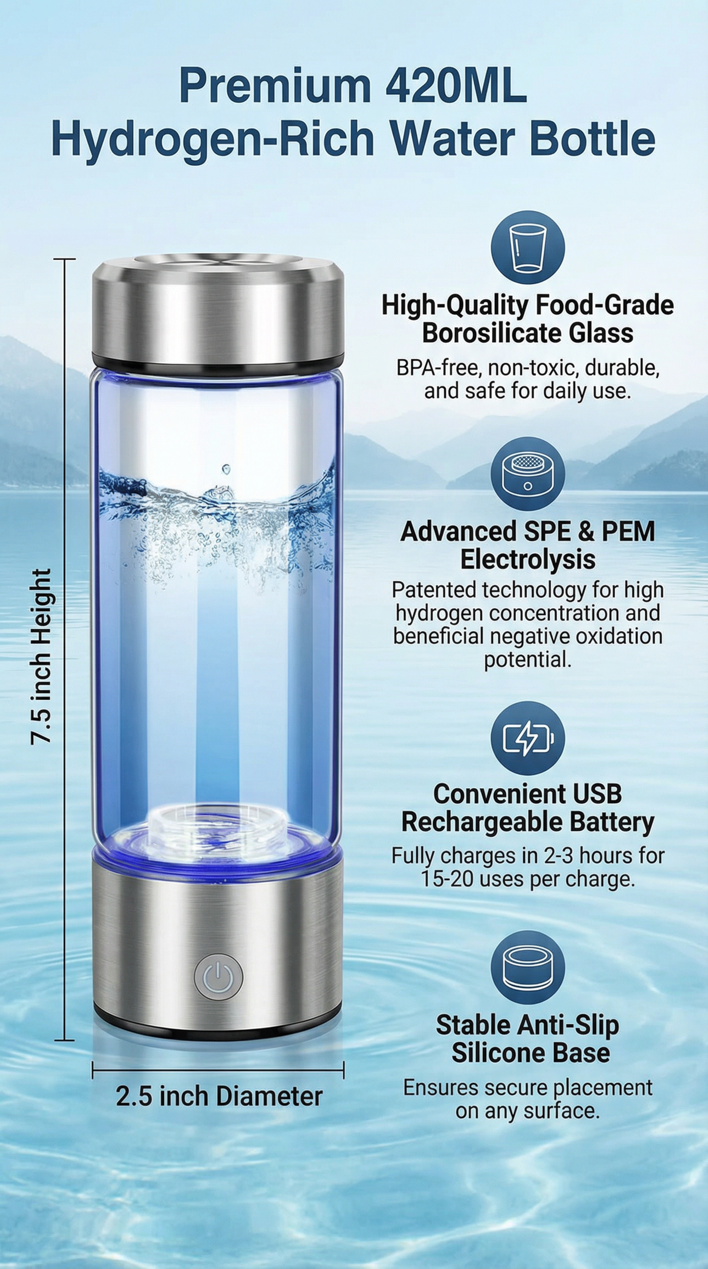 Hydrogen Water Bottle | Ionized Water Generator